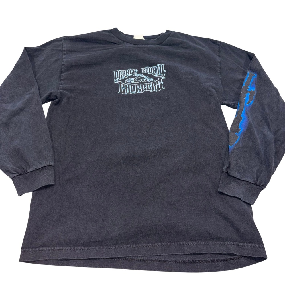 Y2K Biker Graphic Long Sleeve Shirt Kids Medium Black Orange County Choppers